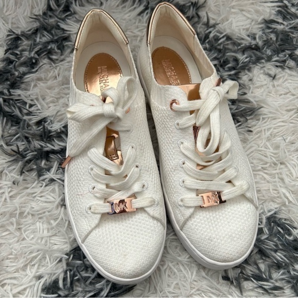 Michael by Michael Kors White and Gold Skyler Laceup Sneaker